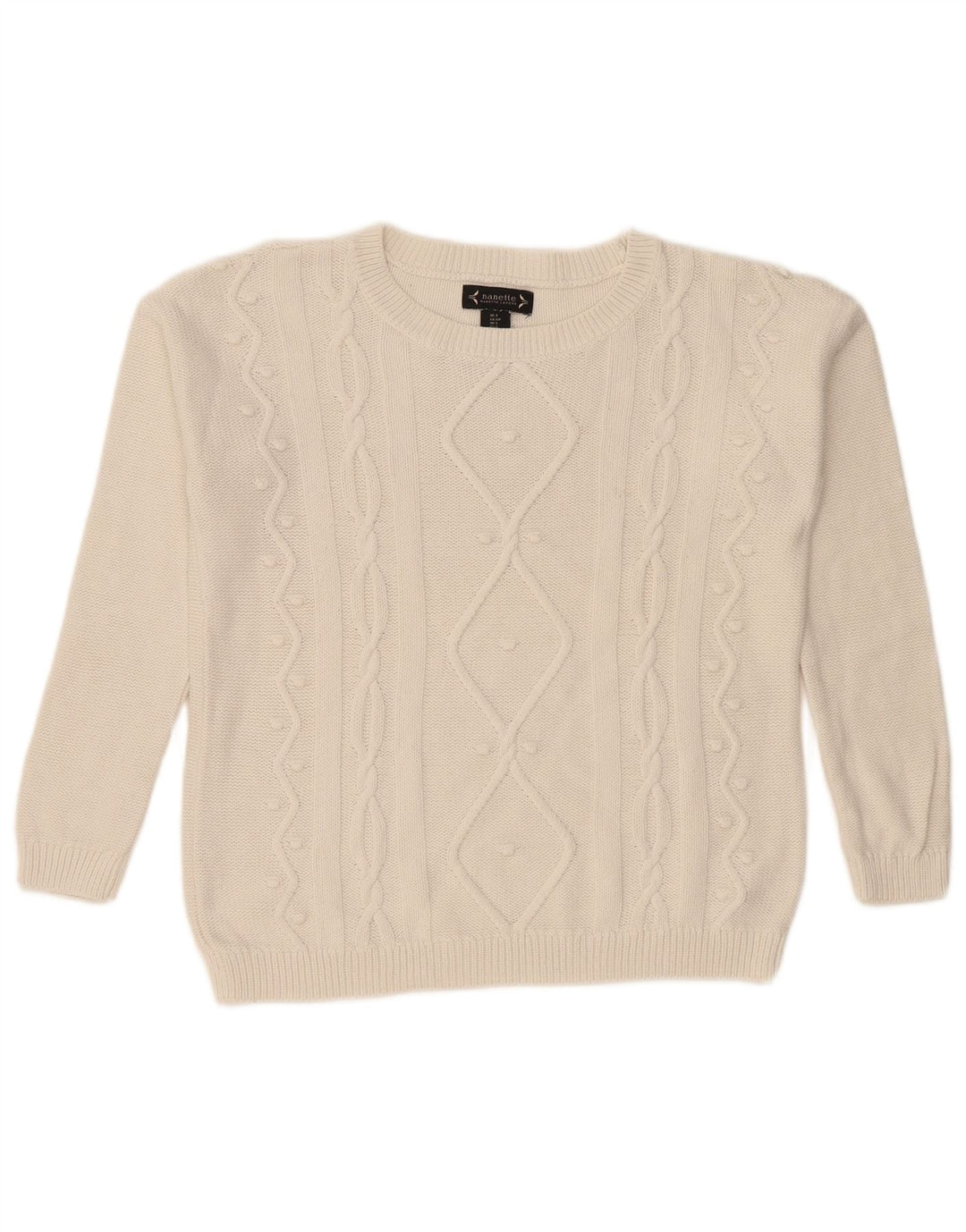 NANETTE Womens Crew Neck Jumper Sweater UK 10 Small White Cotton