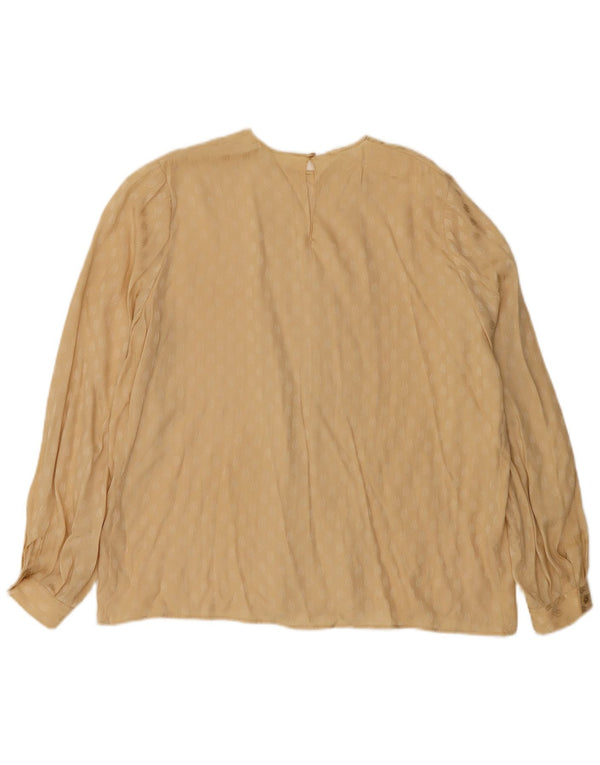 Top camicetta a maniche lunghe da donna vintage con motivo astratto UK 18 XL Beige