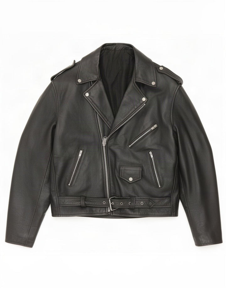 Giacca da motociclista da uomo vintage UK 38 in pelle nera media
