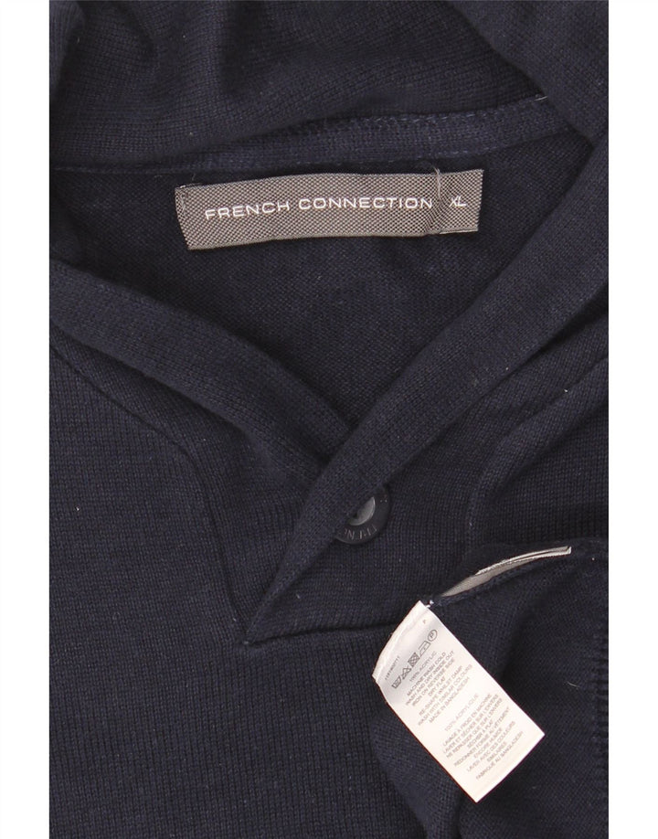 FRENCH CONNECTION Maglione da uomo con collo a scialle XL in acrilico blu navy