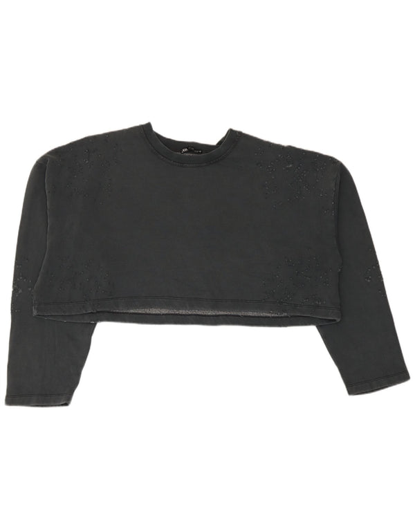 Felpa corta oversize da donna Zara UK 10 piccola in cotone grigio