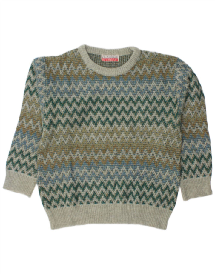 Maglione girocollo da uomo vintage in lana geometrica verde grande