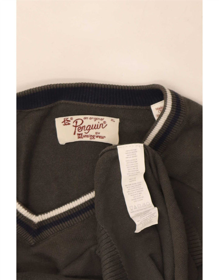 Maglione da uomo con scollo a V Penguin XL in cotone a righe grigie