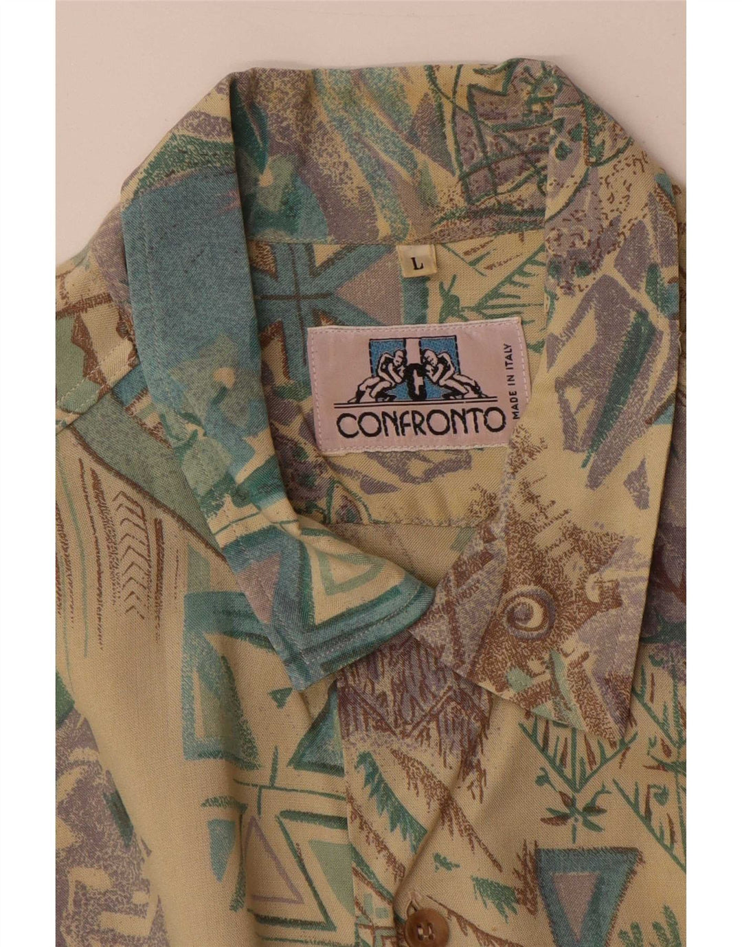 Camicia vintage da uomo a maniche corte grande geometrica multicolore