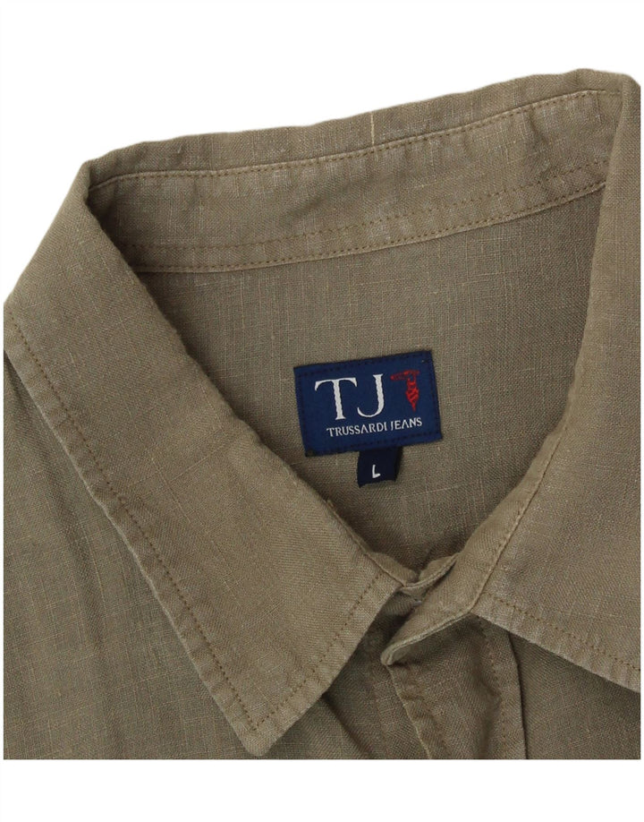 Camicia Uomo Trussardi Jeans Large Lino Kaki