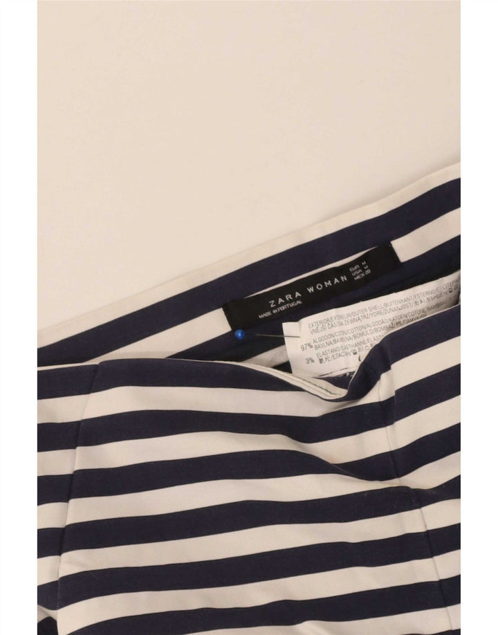 Pantaloni caldi da donna Zara medi W28 in cotone a righe blu navy