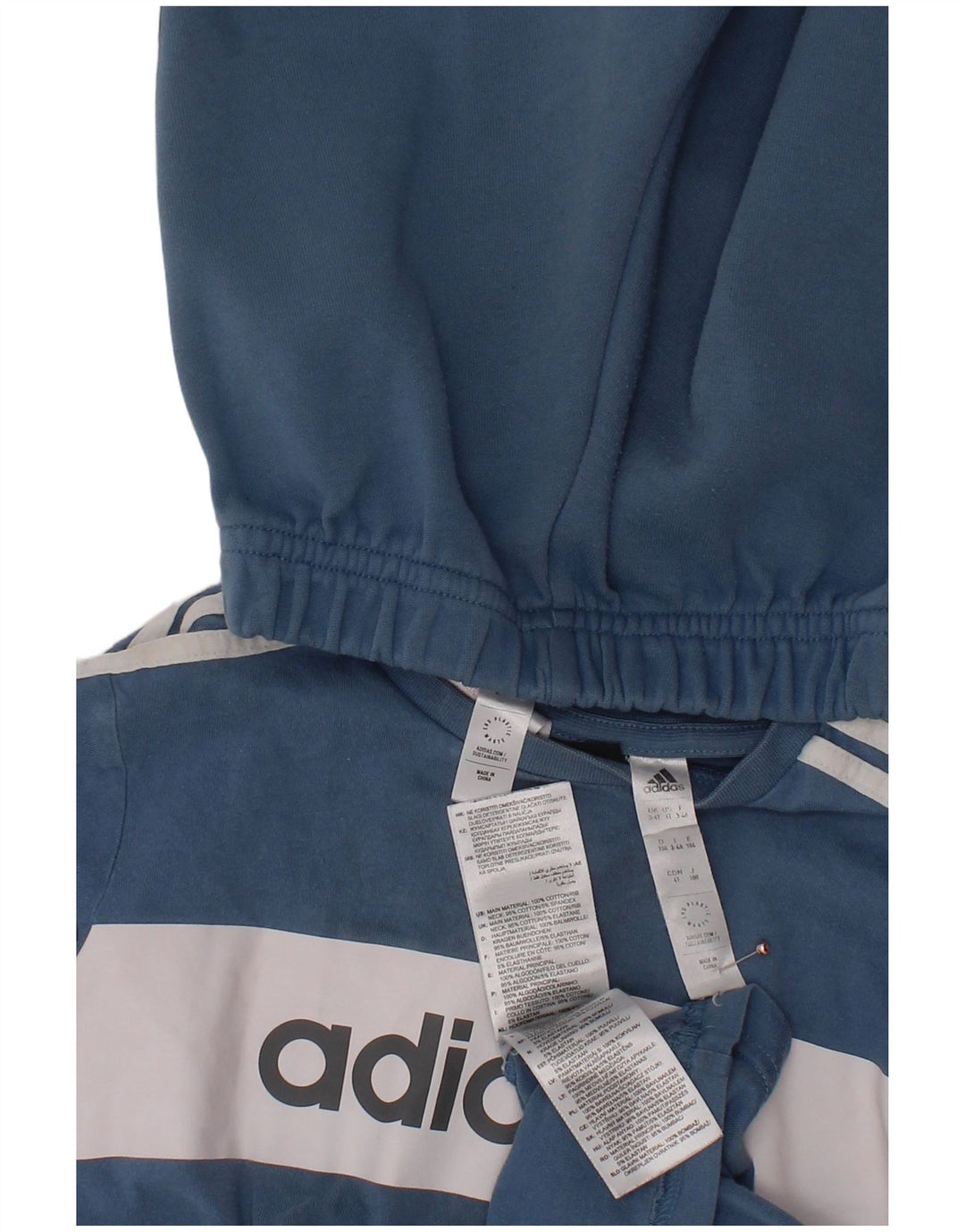 Completo ADIDAS da 2 pezzi con grafica per ragazzi, 3-4 anni, in cotone color block blu