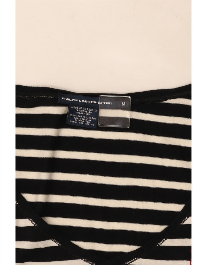 Top da donna Ralph Lauren a maniche lunghe UK 12 cotone a righe nere medie