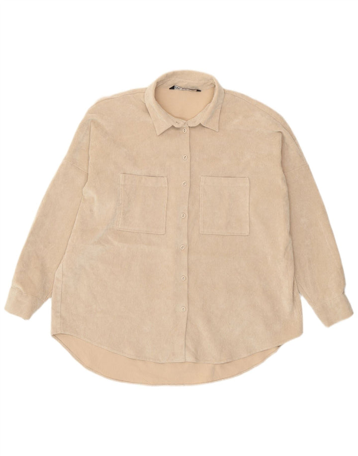 Camicia in velluto a coste oversize da donna Zara UK 16 Large Beige