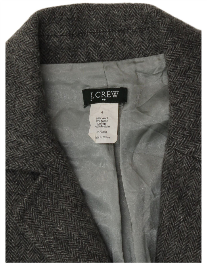 Giacca blazer a 1 bottone da donna J. Crew US 4 piccola lana a spina di pesce grigia