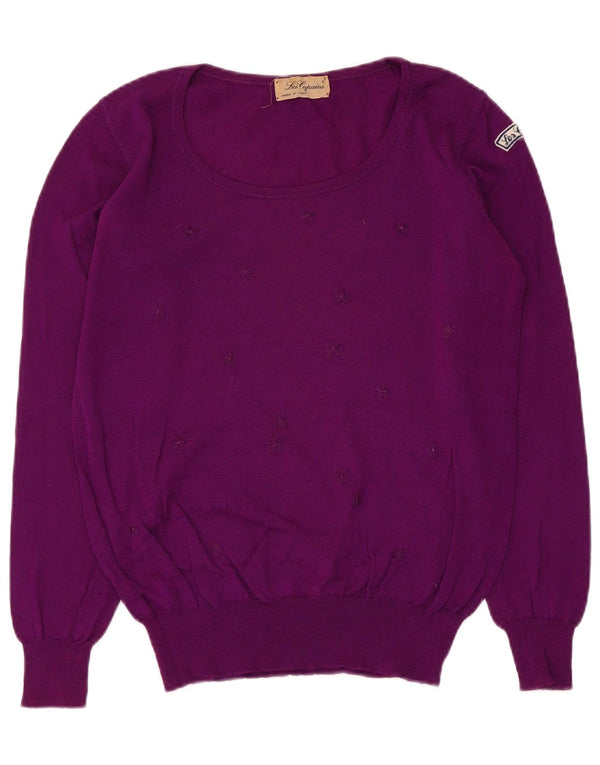 Maglione da donna con scollo a barca Les Copains UK 12 Lana floreale viola medio