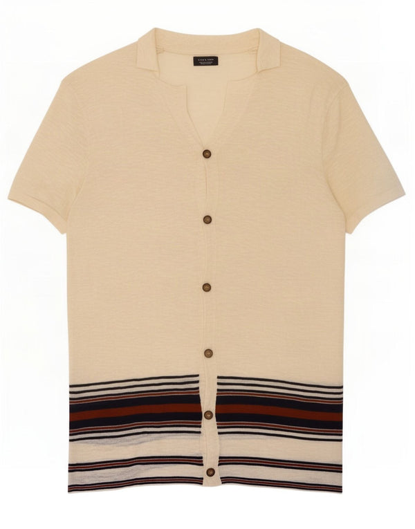 Camicia Zara da uomo a maniche corte, cotone a righe larghe beige