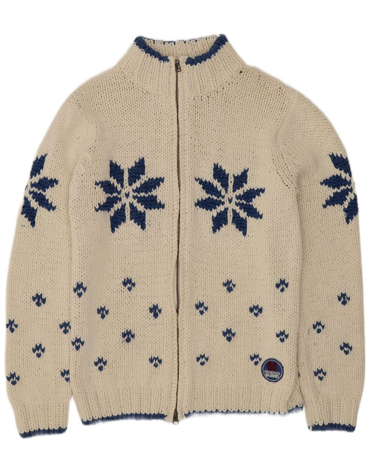 Marlboro Classics Maglione cardigan da uomo medio bianco sporco Fair Isle retrò