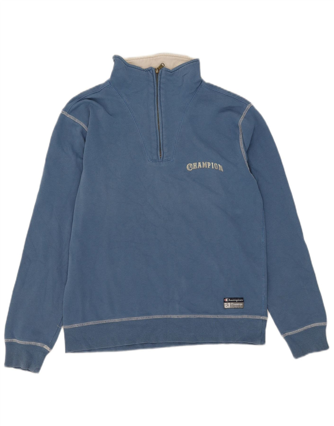 Felpa da donna con collo con zip Champion, maglione UK 14, cotone blu medio