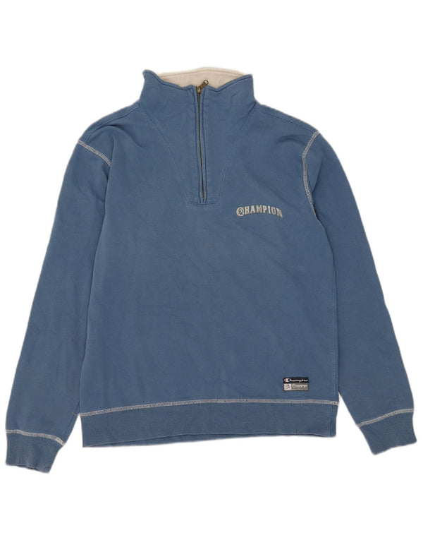 Felpa da donna con collo con zip Champion, maglione UK 14, cotone blu medio