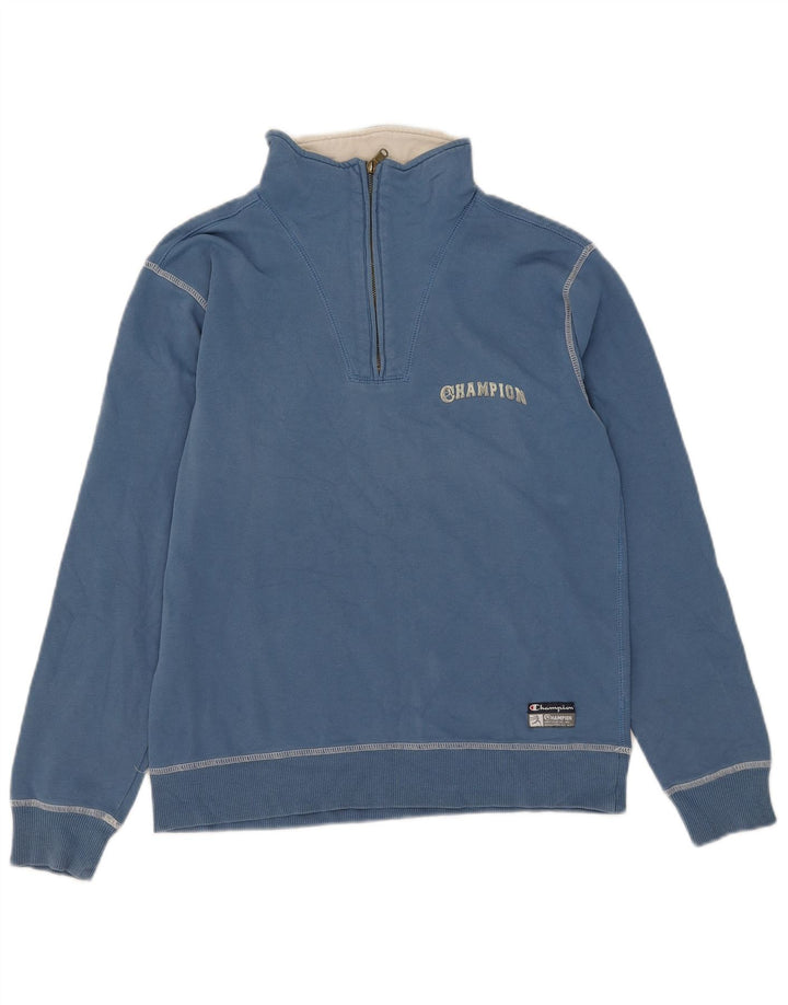 Felpa da donna con collo con zip Champion, maglione UK 14, cotone blu medio