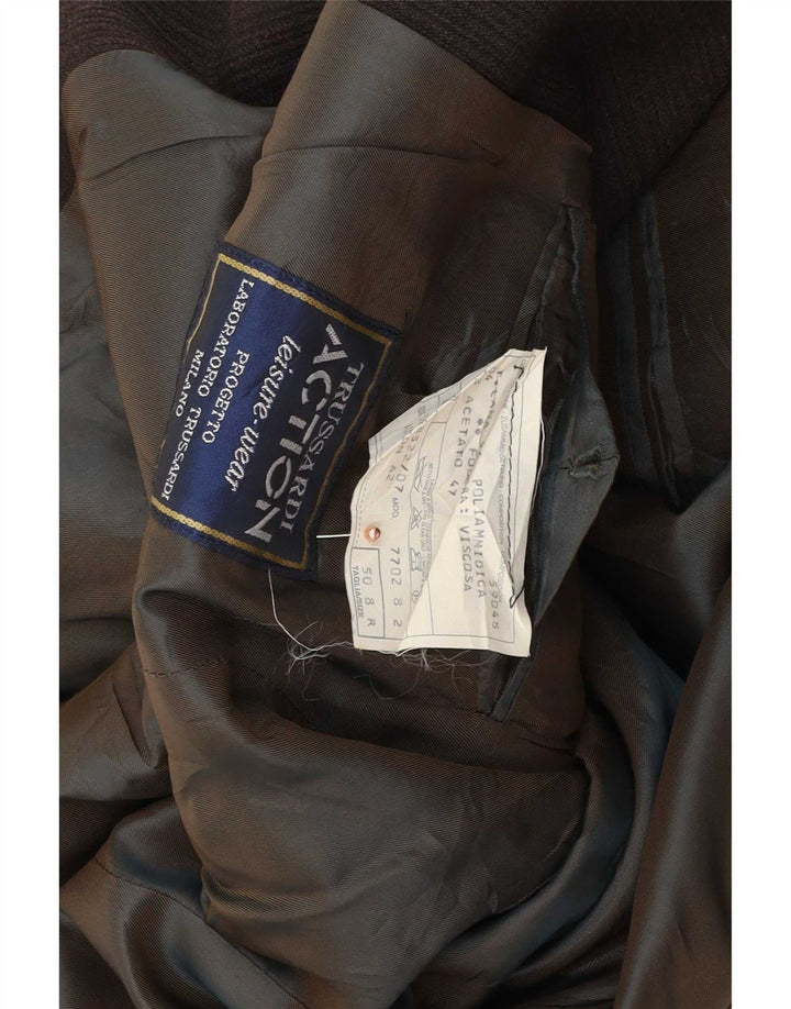 Giacca Blazer Trussardi Uomo 3 Bottoni IT 50 Large Marrone Gessato Acetato