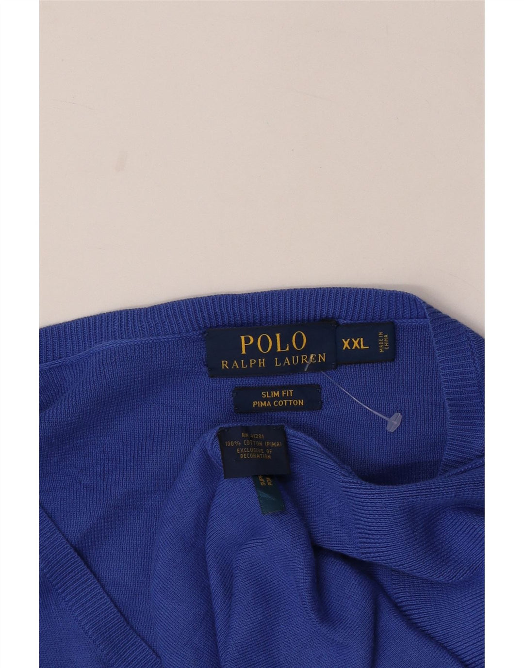 Polo Ralph Lauren Maglione da uomo slim fit con scollo a V 2XL cotone blu