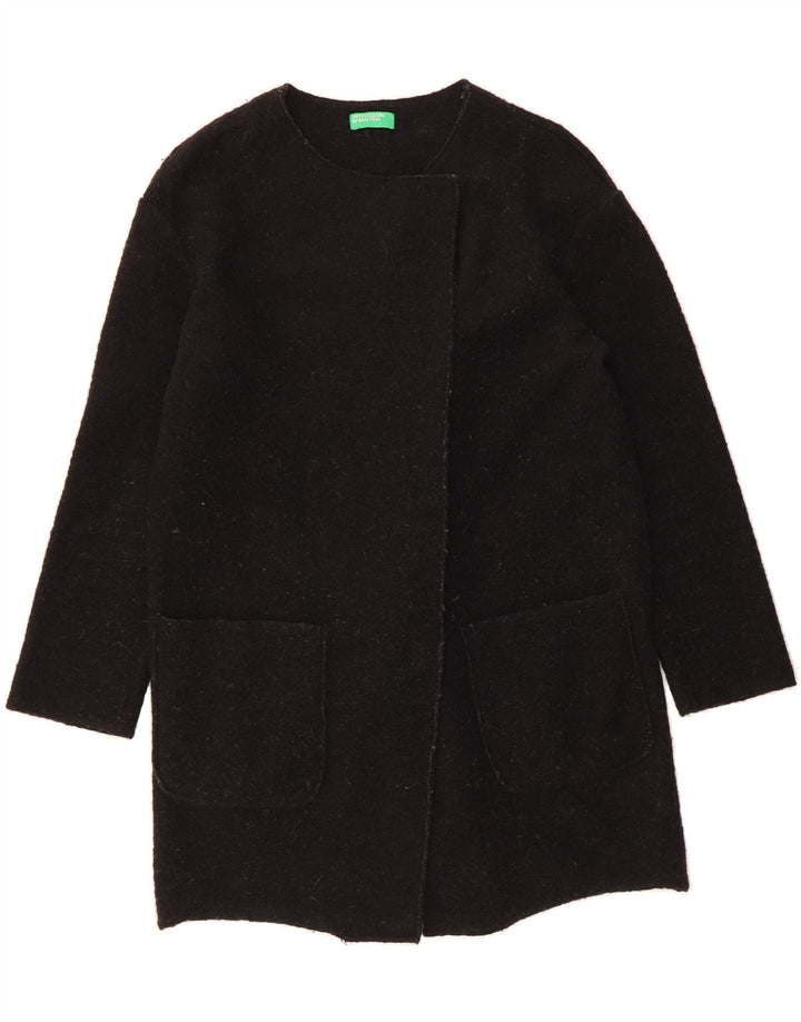 BENETTON Womens Open Overcoat UK 10 Small Black Wool Vintage Benetton and Second-Hand Benetton from Messina Hembry 