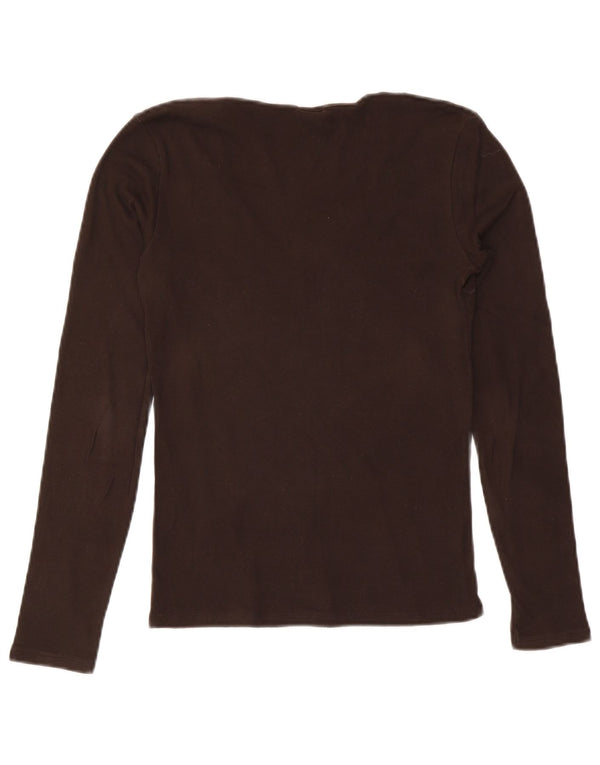 Top da donna Benetton manica lunga UK 14 cotone marrone medio