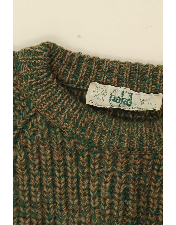 Maglione maglione girocollo da donna vintage IT 42 Lana screziata verde medio