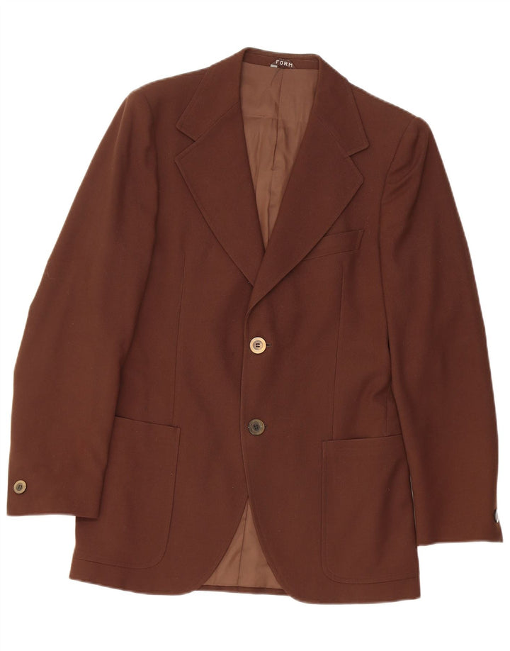 Giacca blazer vintage da uomo a 2 bottoni UK 36 piccola lana vergine marrone