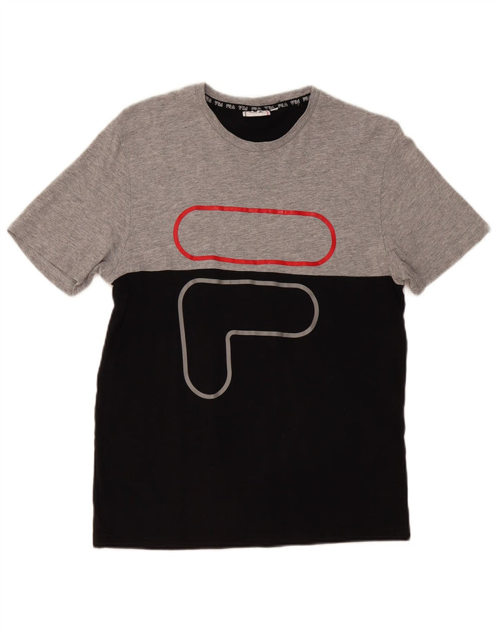 T-shirt grafica da uomo FILA Top Small in cotone color block grigio