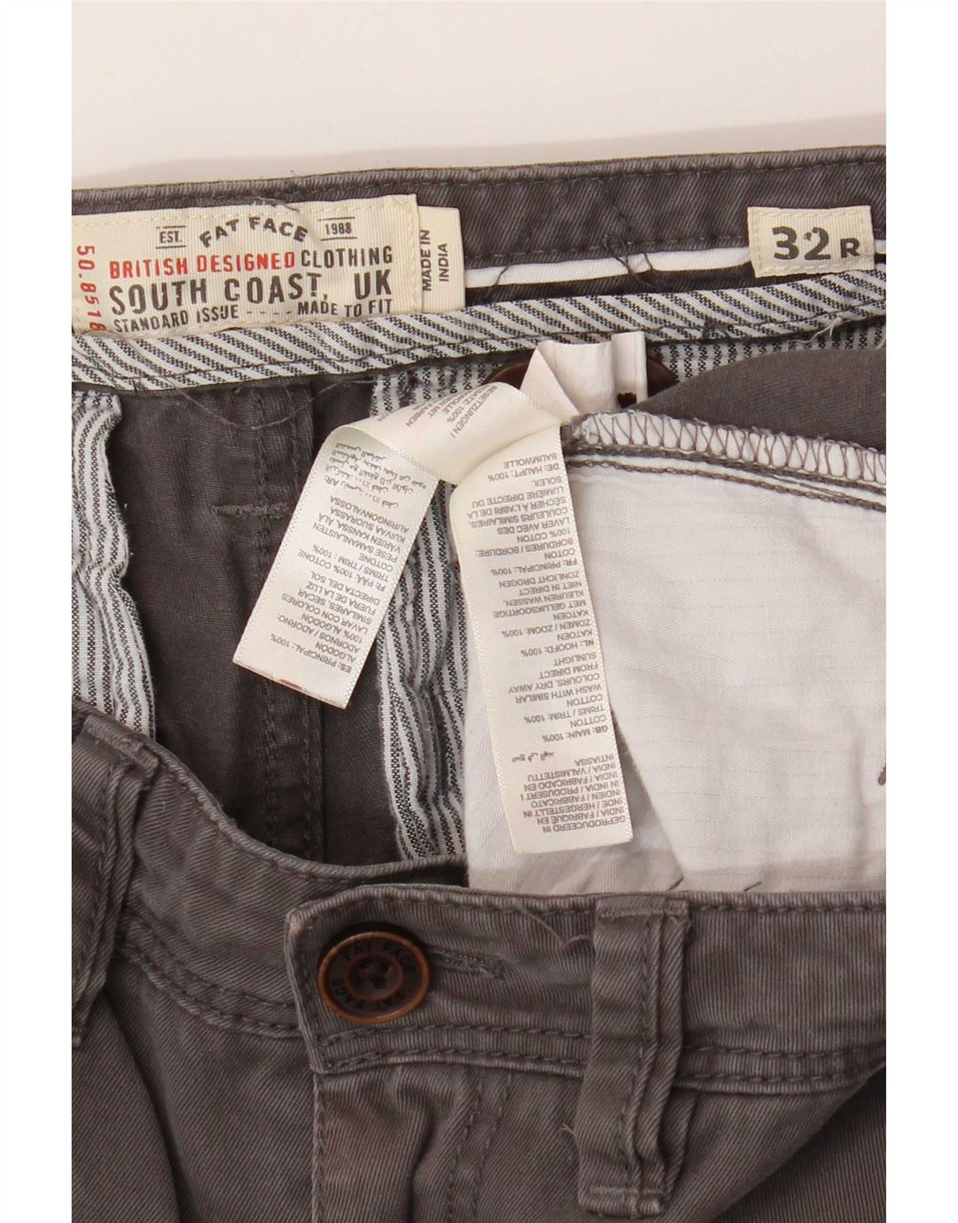 Pantaloni chino slim da uomo Fat Face W32 L31 cotone grigio