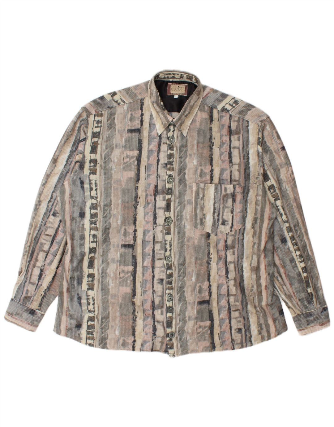 Camicia in pile vintage da uomo grande geometrica grigia