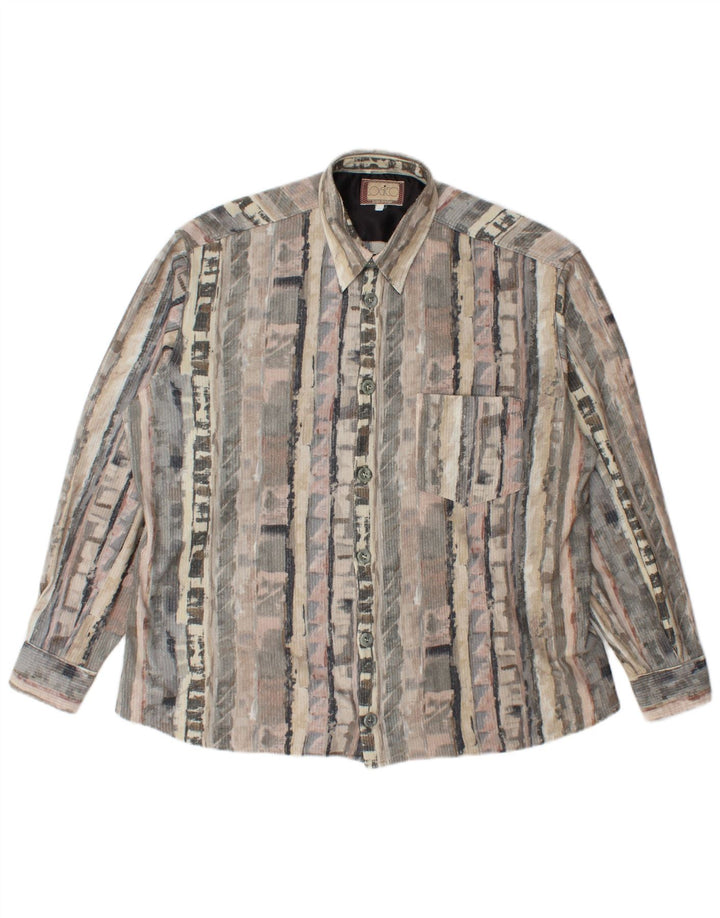 Camicia in pile vintage da uomo grande geometrica grigia