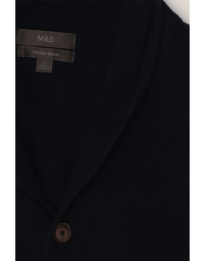 MARKS & SPENCER Maglione cardigan da uomo grande in cotone blu navy