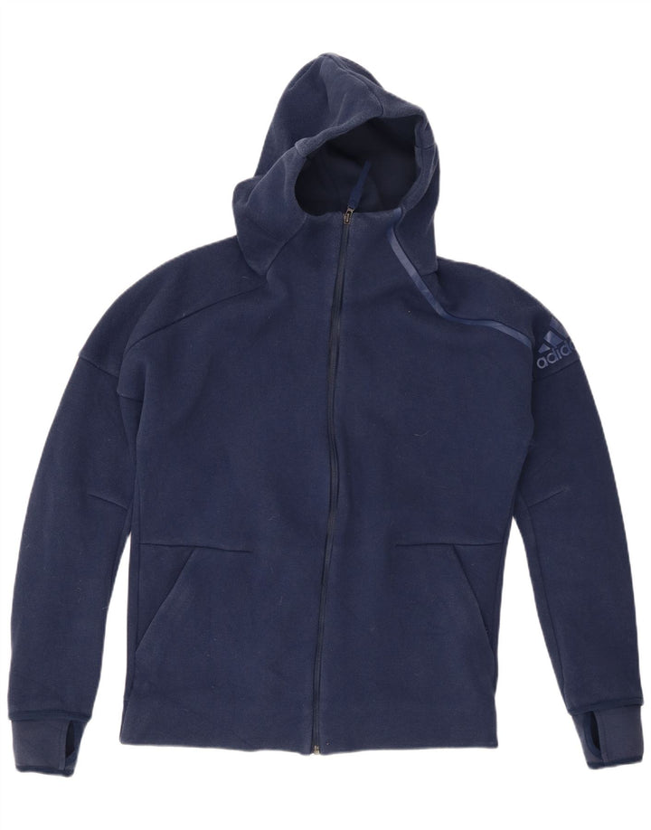 Maglione con cappuccio e zip grafica da uomo Adidas in cotone blu navy medio