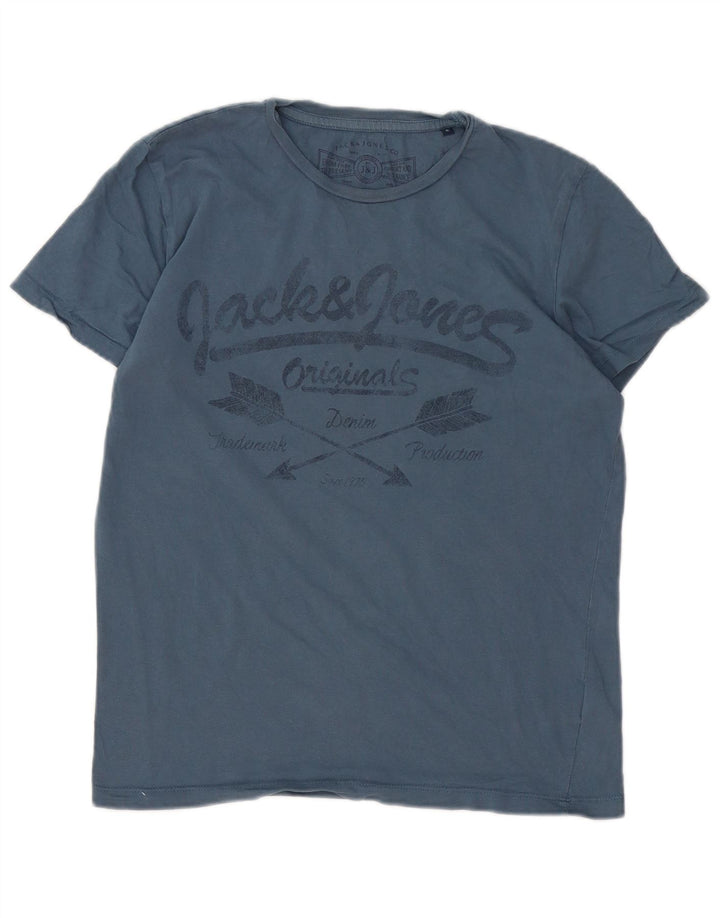 T-shirt grafica da uomo Jack & Jones Top piccola in cotone blu