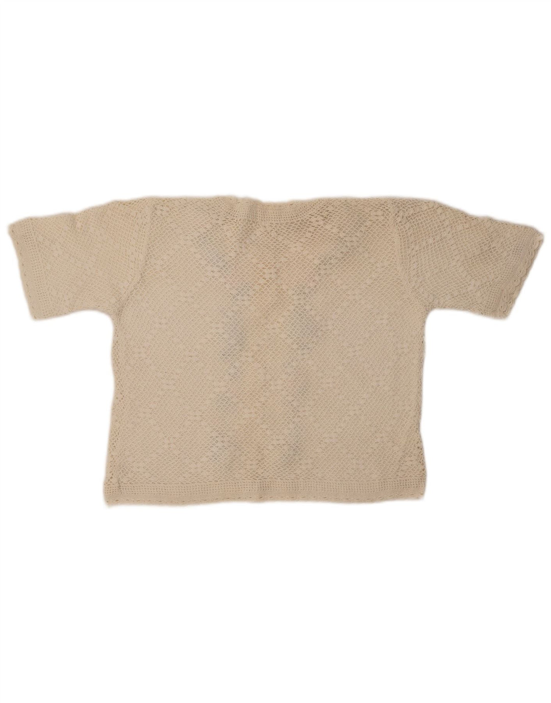 Maglione cardigan a maniche corte da donna VINTAGE UK 14 medio bianco sporco floreale