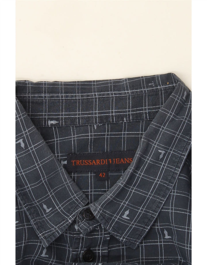 Camicia da uomo Trussardi Jeans taglia 42 grande a quadretti blu navy