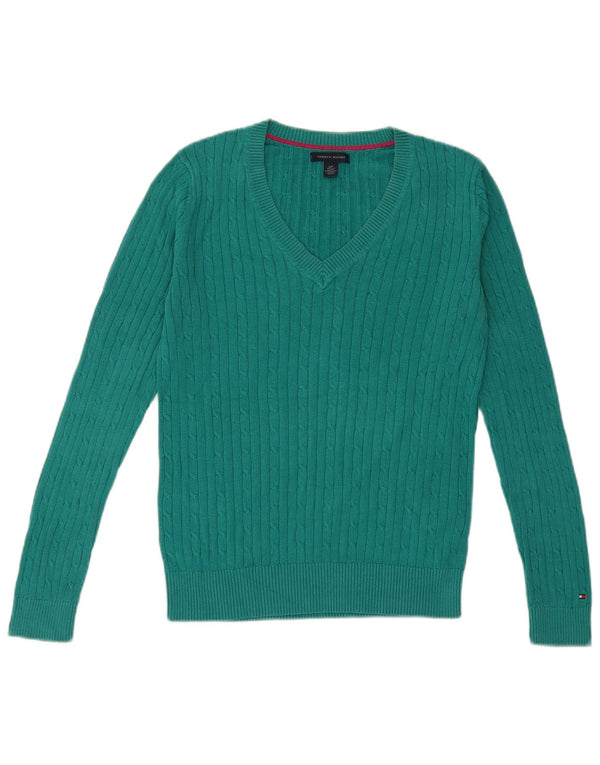Maglione maglione con scollo a V da donna Tommy Hilfiger UK 10 piccolo cotone verde