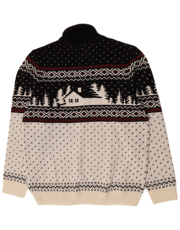 Maglione maglione collo alto da uomo C&A XL bianco acrilico Fair Isle