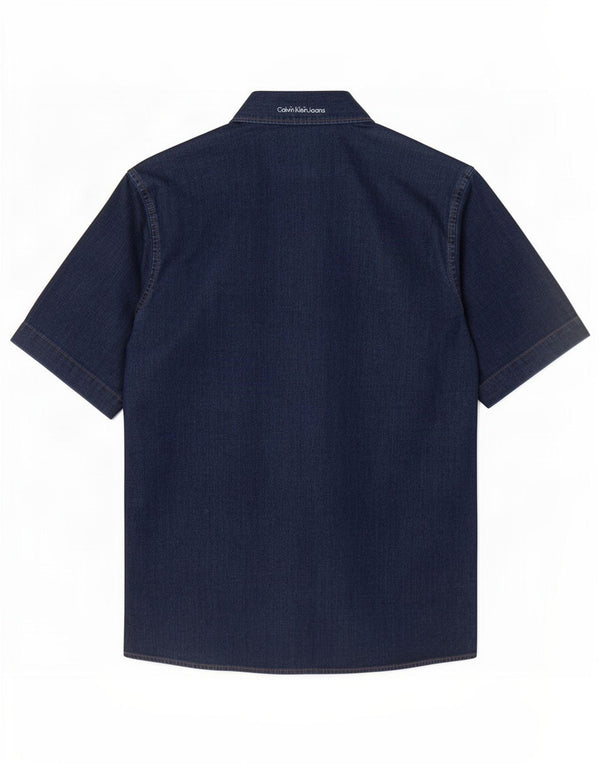 Camicia a maniche corte da uomo Calvin Klein Jeans in cotone blu navy medio