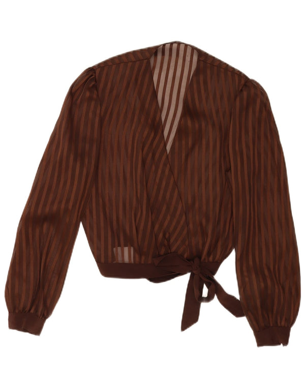 Camicetta corta da donna vintage a righe UK 14 marrone medio a righe