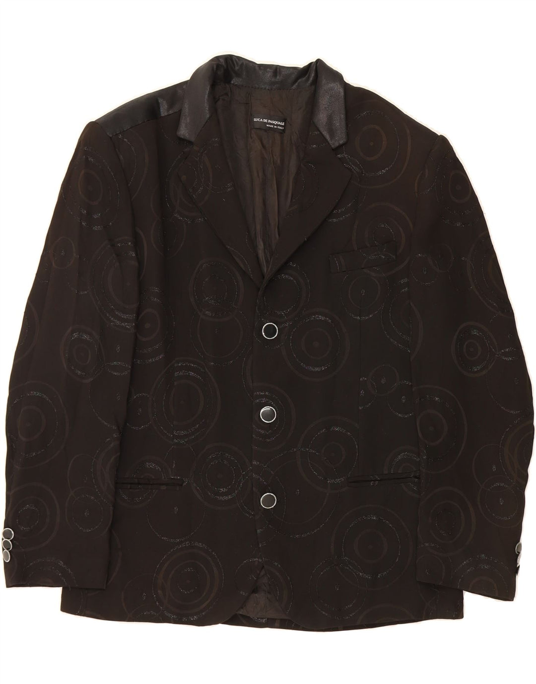 VINTAGE Mens 3 Button Blazer Jacket IT 50 Large Black Geometric Acetate Vintage Vintage and Second-Hand Vintage from Messina Hembry 
