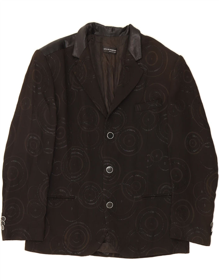 VINTAGE Mens 3 Button Blazer Jacket IT 50 Large Black Geometric Acetate Vintage Vintage and Second-Hand Vintage from Messina Hembry 