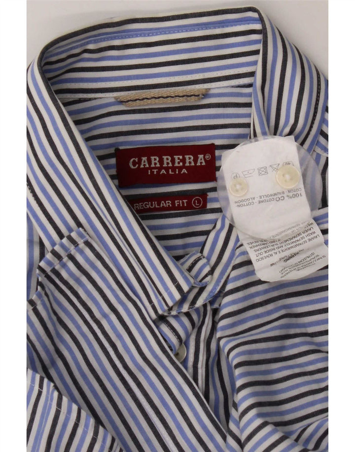 Camicia Carrera da uomo a maniche corte vestibilità regolare in cotone a righe grandi blu