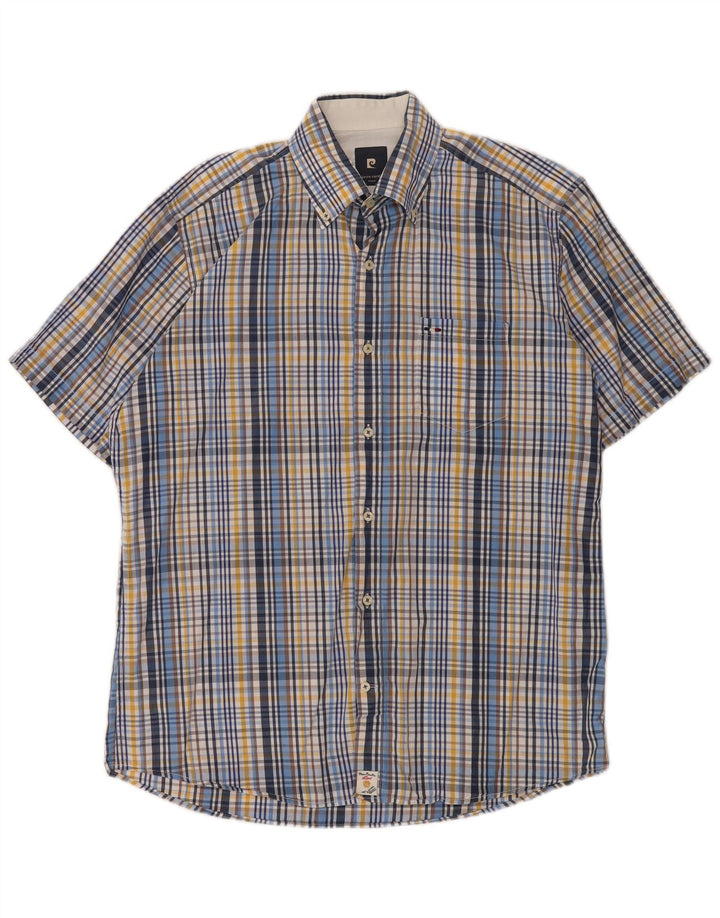 PIERRE CARDIN Mens Short Sleeve Shirt Medium Blue Check