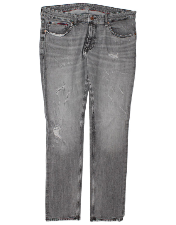 Jeans slim invecchiati da uomo Tommy Hilfiger W38 L34 cotone grigio