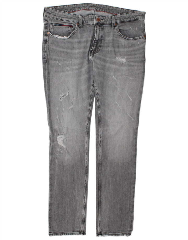 Jeans slim invecchiati da uomo Tommy Hilfiger W38 L34 cotone grigio