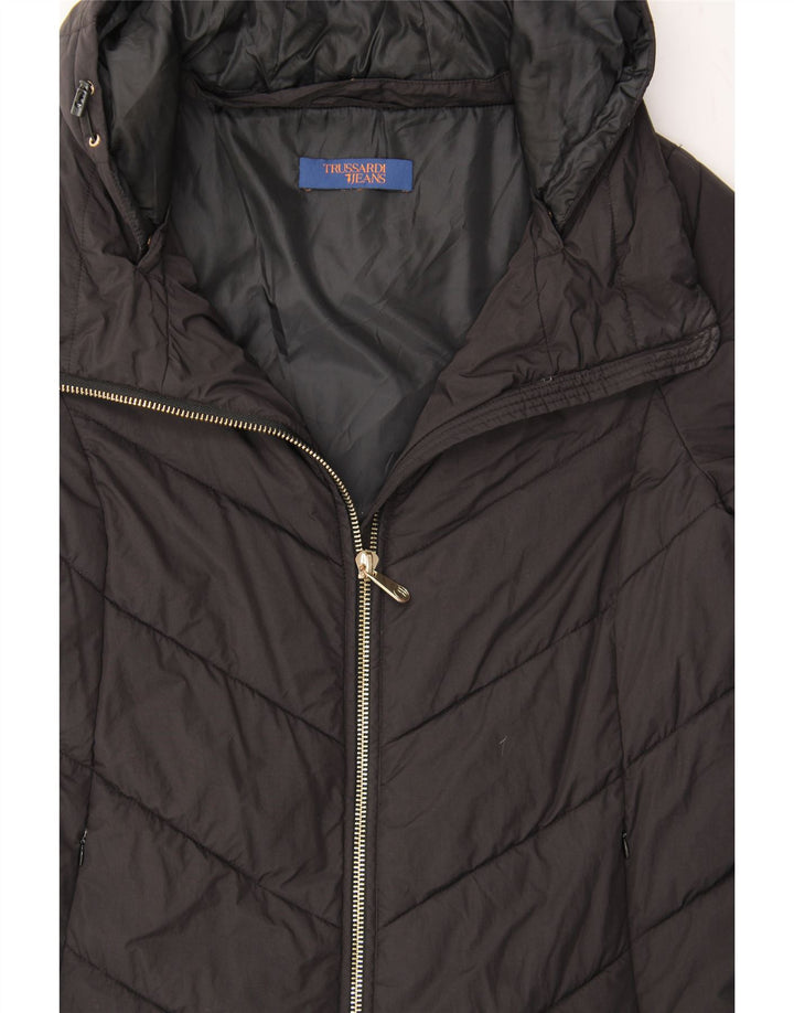 TRUSSARDI Womens Hooded Padded Coat IT 46 Large Black Polyester Vintage Trussardi and Second-Hand Trussardi from Messina Hembry 
