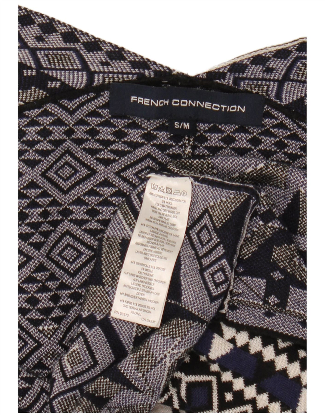 Maglione cardigan da donna French Connection UK 10 Piccolo blu navy geometrico