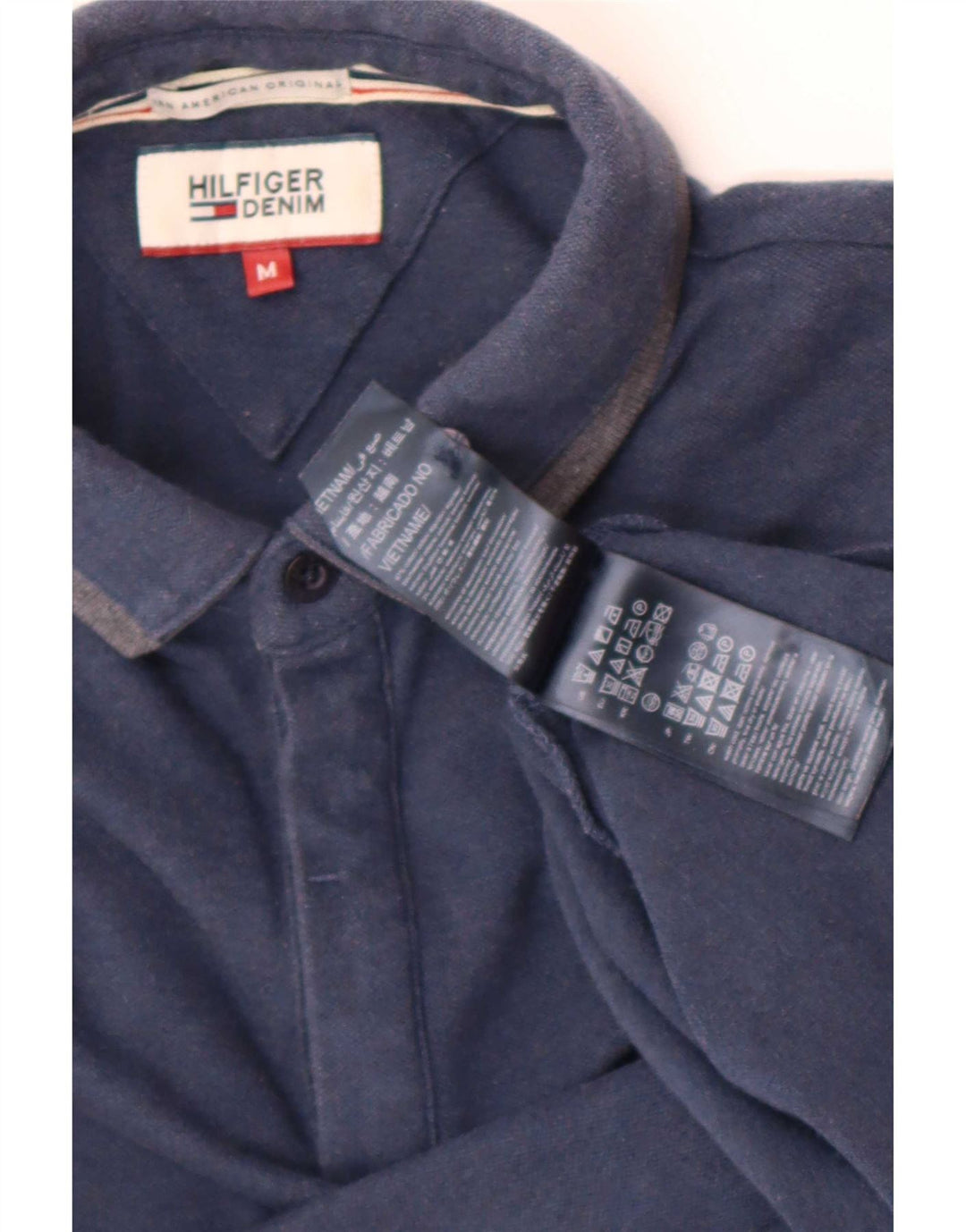 Polo da uomo a maniche lunghe Tommy Hilfiger in cotone blu navy medio