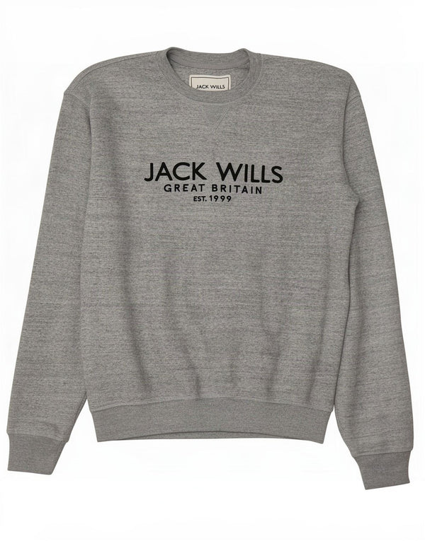 Felpa da uomo con grafica ampia Jack Wills, maglione XS, cotone chiazzato grigio
