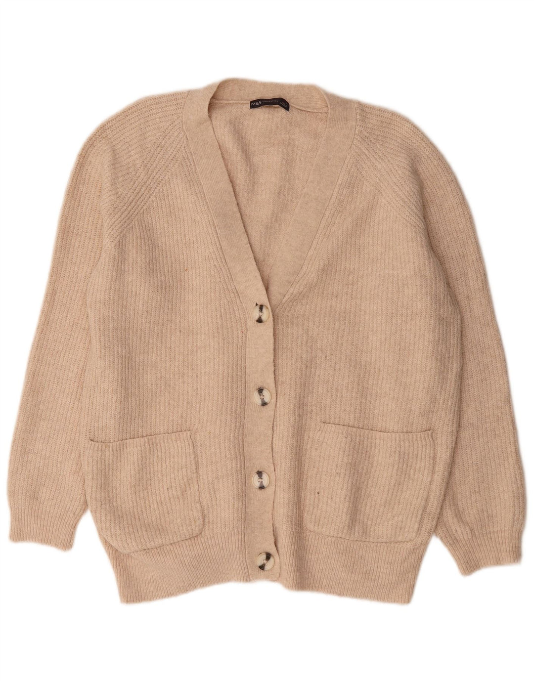 Maglione cardigan oversize da donna Marks & Spencer UK 16 Large Beige Acrilico